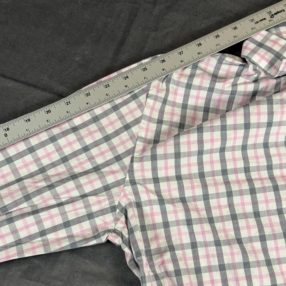 Banana Republic Dress Shirt Mens Large Pink Plaid Grant Fit Slim Long Sleeve